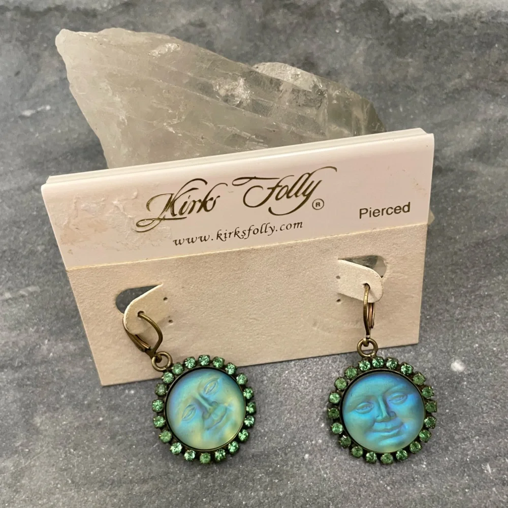 Kirks Folly Blue Moon Earrings with Green Accents